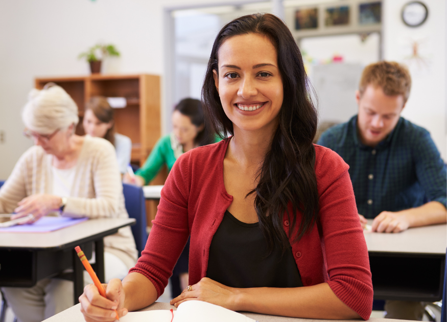 Teacher smiling during a workshop